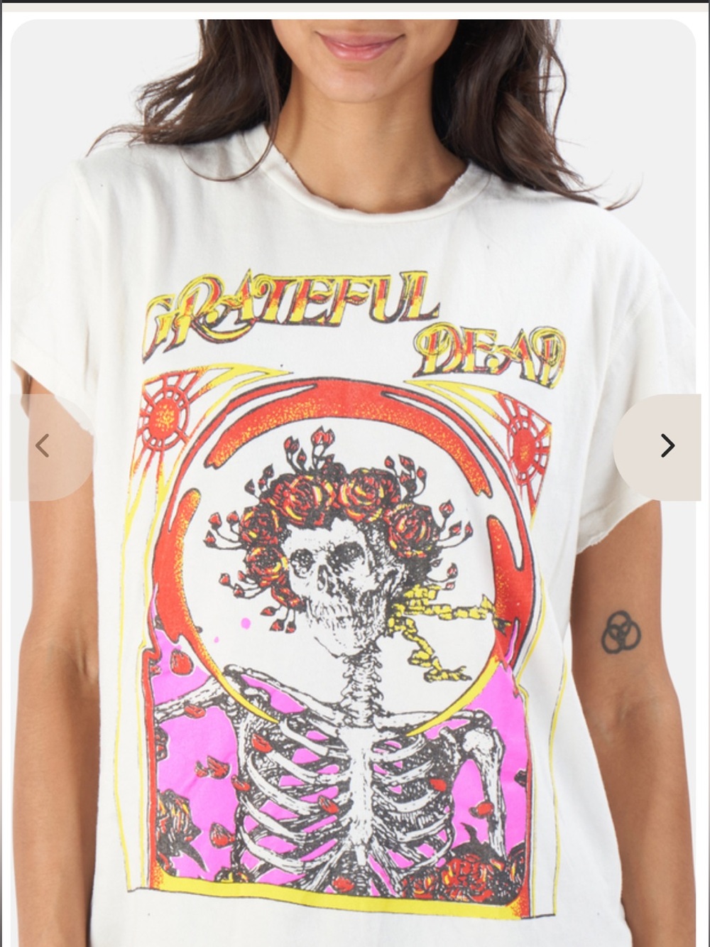 MadeWorn White Grateful Dead Skeleton Graphic Tee with Pink & Yellow Art